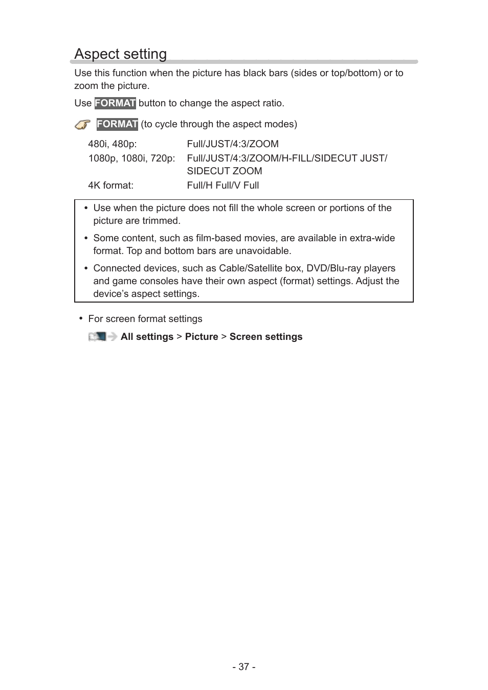 Aspect setting | Panasonic TC-58AX800U User Manual | Page 37 / 209