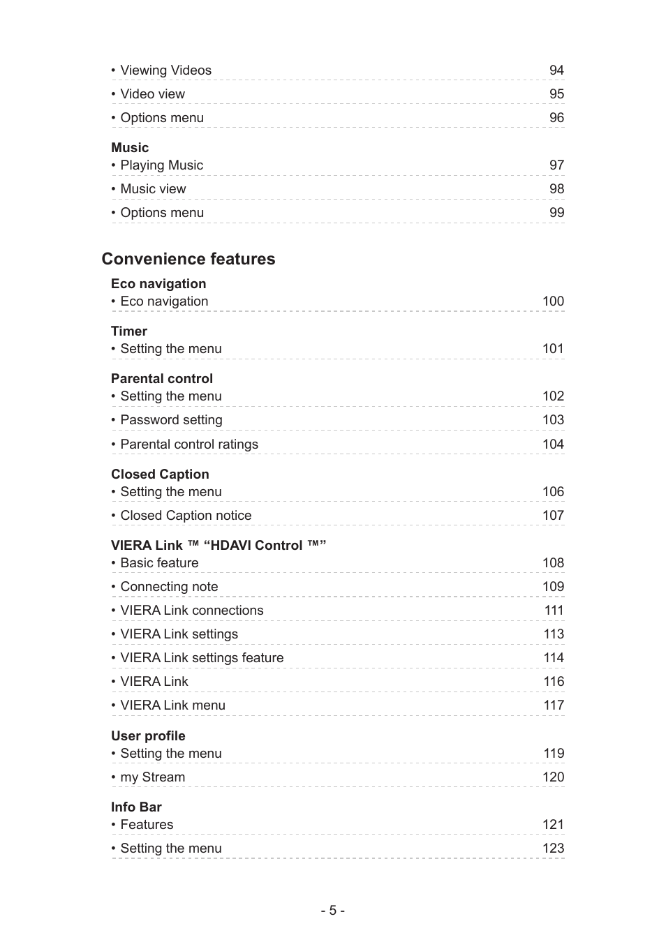 Convenience features | Panasonic TC-58AX800U User Manual | Page 5 / 209