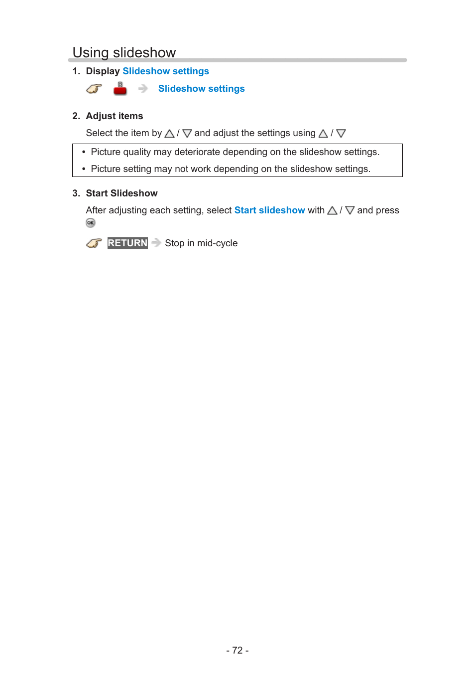 Using slideshow | Panasonic TC-58AX800U User Manual | Page 72 / 209