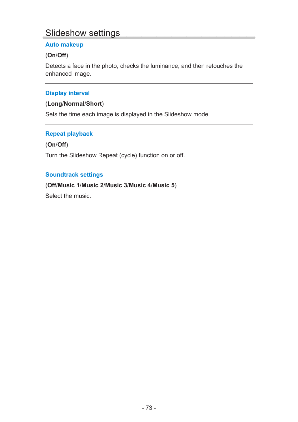 Slideshow settings, Slideshow settings 73 | Panasonic TC-58AX800U User Manual | Page 73 / 209