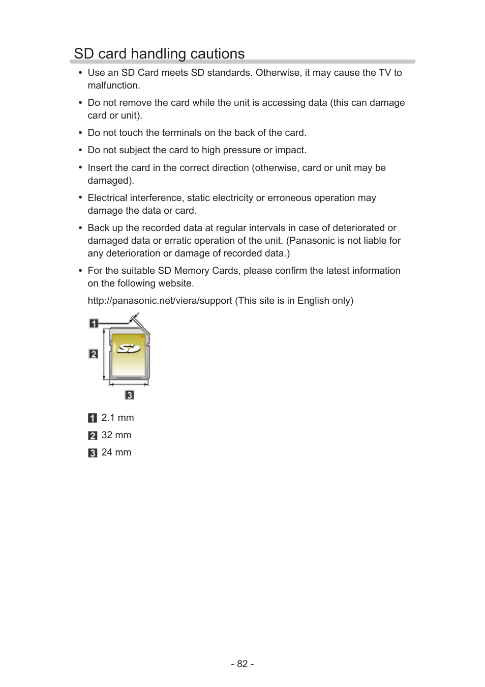 Sd card handling cautions | Panasonic TC-58AX800U User Manual | Page 82 / 209