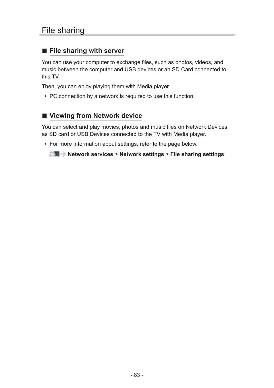 File sharing, File sharing 83 | Panasonic TC-58AX800U User Manual | Page 83 / 209
