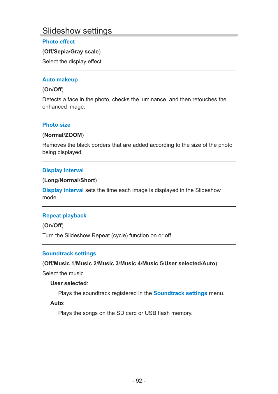 Slideshow settings | Panasonic TC-58AX800U User Manual | Page 92 / 209