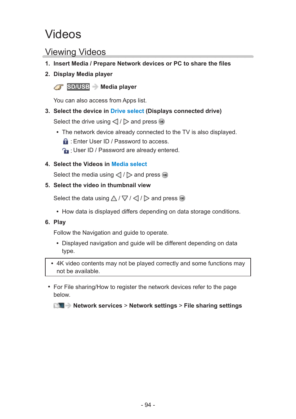 Videos, Viewing videos | Panasonic TC-58AX800U User Manual | Page 94 / 209