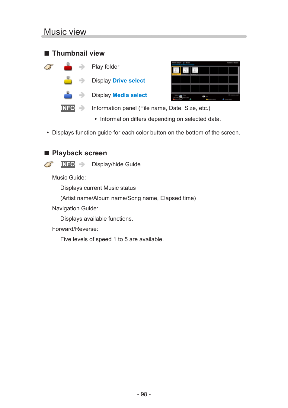 Music view | Panasonic TC-58AX800U User Manual | Page 98 / 209