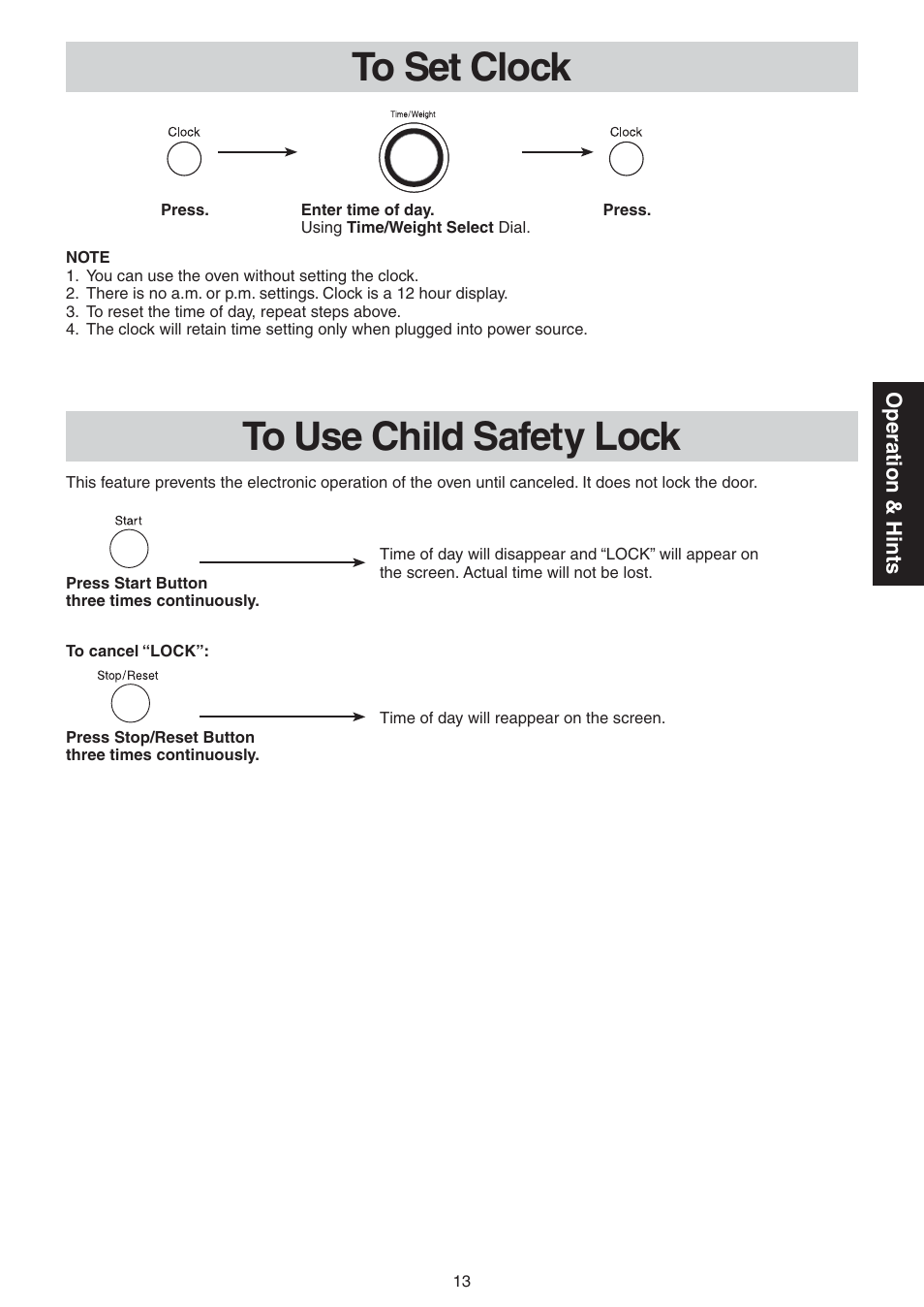 To set clock, To use child safety lock | Panasonic NN-CD989S User Manual | Page 13 / 30