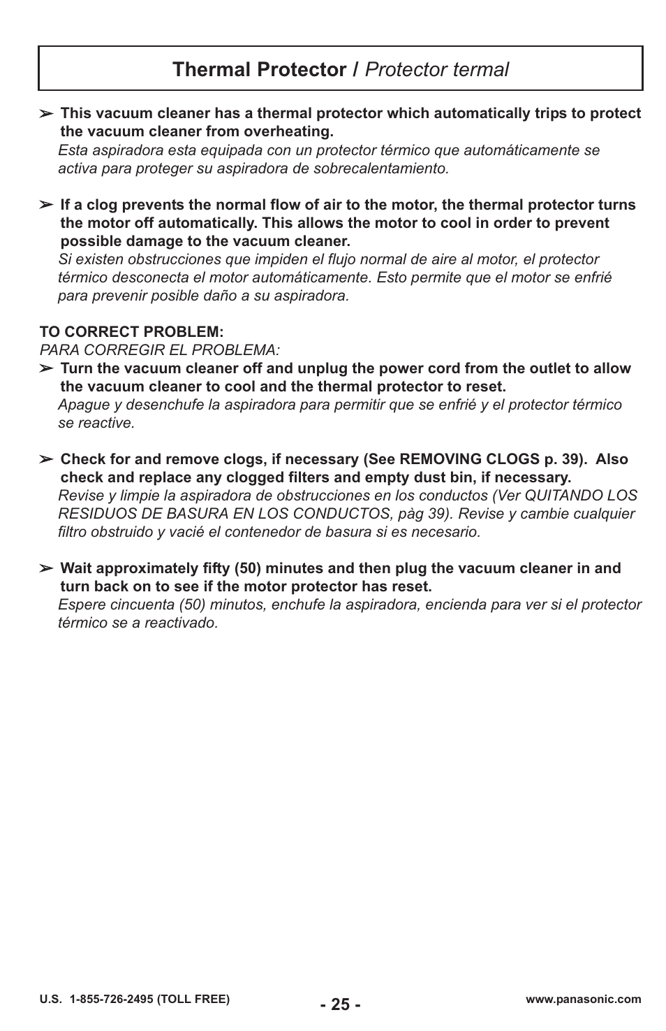 Thermal protector / protector termal | Panasonic MC-UL429 User Manual | Page 25 / 48