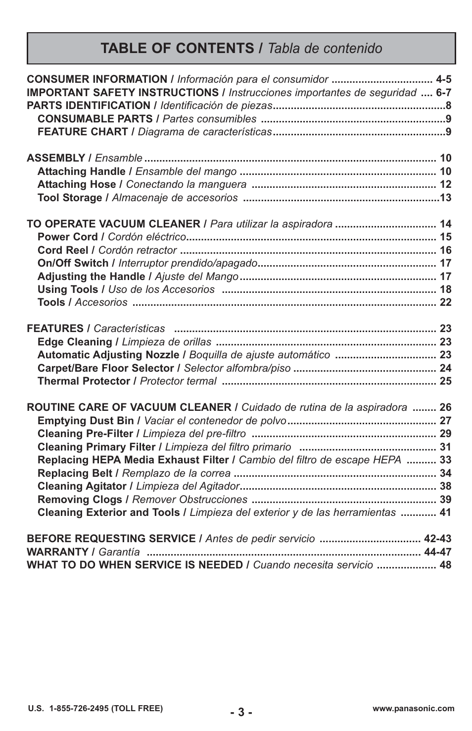 Panasonic MC-UL429 User Manual | Page 3 / 48