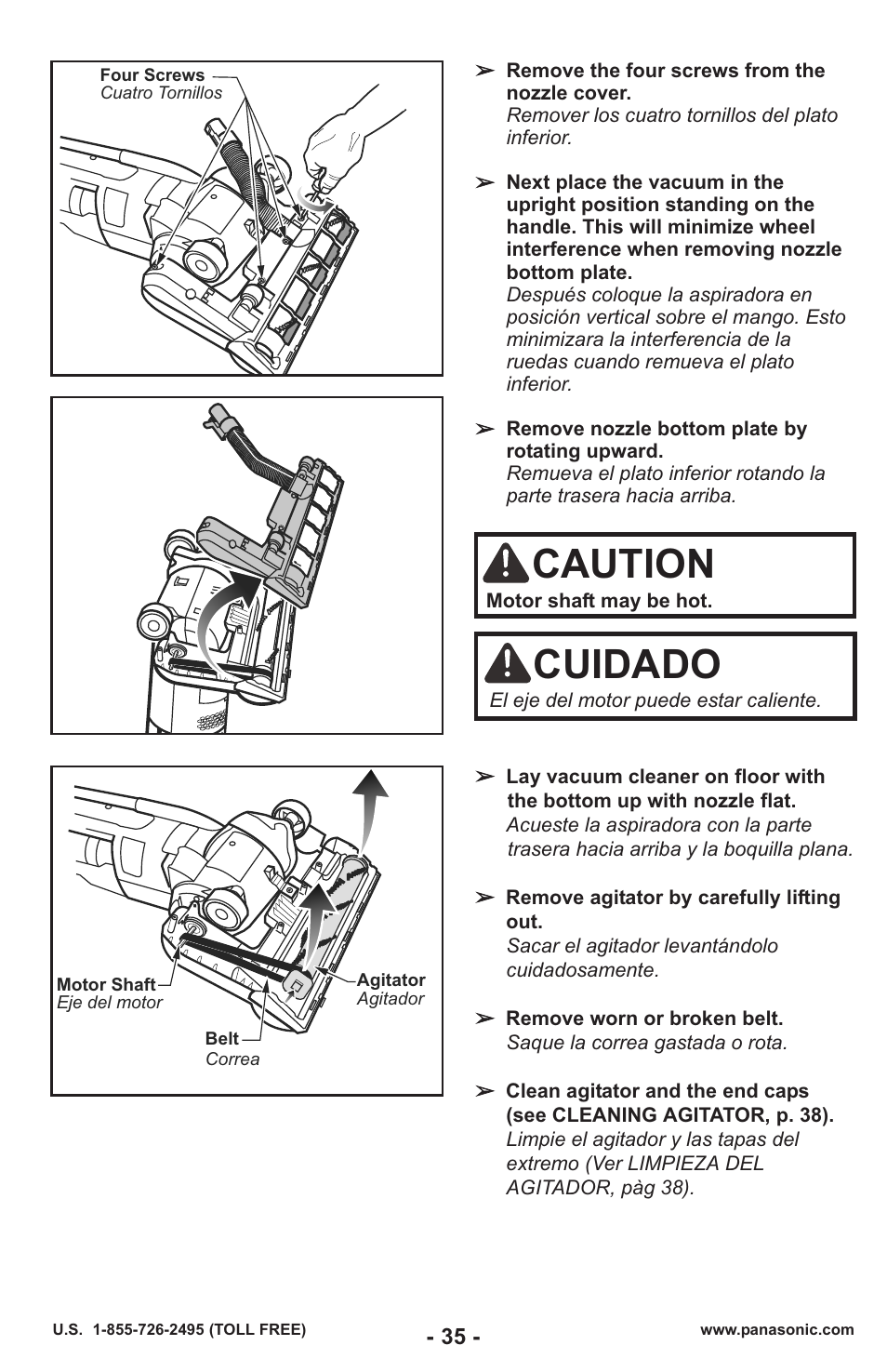 Caution, Cuidado | Panasonic MC-UL429 User Manual | Page 35 / 48
