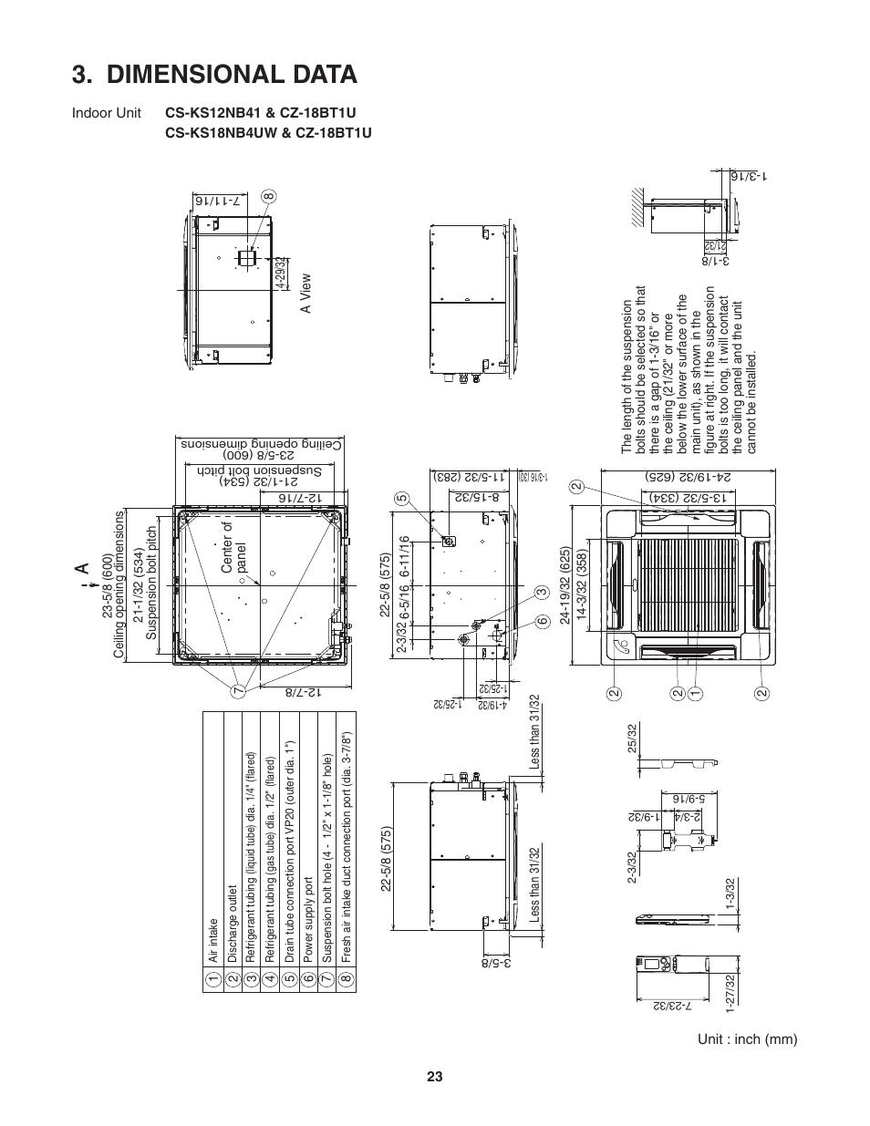 Dimensional data | Panasonic KS12NB41A User Manual | Page 23 / 69