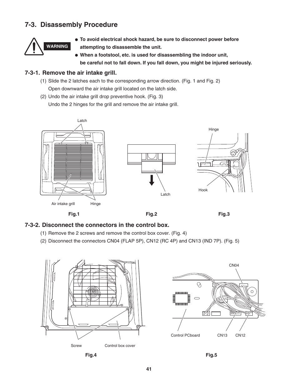 3. disassembly, Procedure, 3. disassembly procedure | 3-1. remove the air intake grill, 3-2. disconnect the connectors in the control box | Panasonic KS12NB41A User Manual | Page 41 / 69