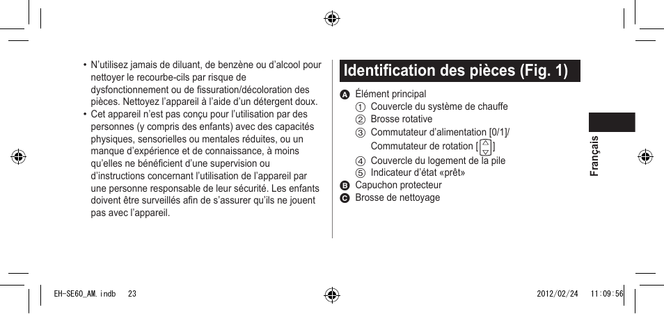 Identificationdespièces(fig.1) | Panasonic EH-SE60VP User Manual | Page 23 / 74