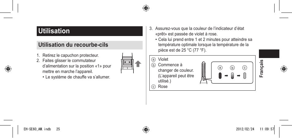 Utilisation, Utilisationdurecourbe-cils | Panasonic EH-SE60VP User Manual | Page 25 / 74