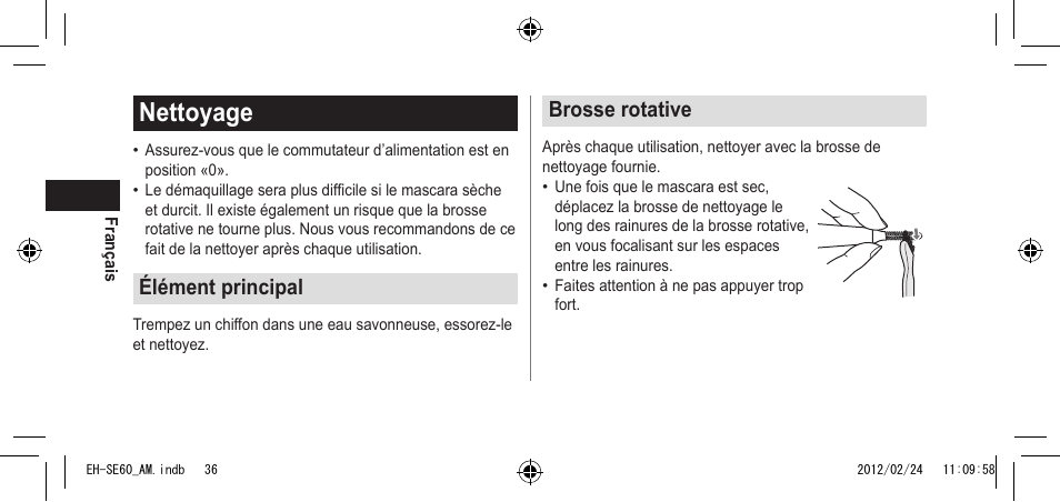 Nettoyage, Élémentprincipal, Brosserotative | Panasonic EH-SE60VP User Manual | Page 36 / 74