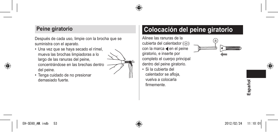Colocacióndelpeinegiratorio, Peinegiratorio | Panasonic EH-SE60VP User Manual | Page 53 / 74