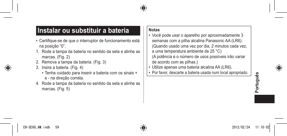 Instalarousubstituirabateria | Panasonic EH-SE60VP User Manual | Page 59 / 74