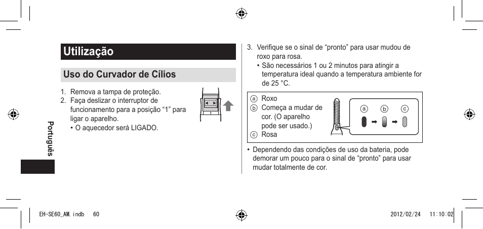 Utilização, Usodocurvadordecílios | Panasonic EH-SE60VP User Manual | Page 60 / 74