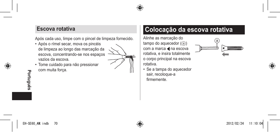 Colocaçãodaescovarotativa, Escovarotativa | Panasonic EH-SE60VP User Manual | Page 70 / 74