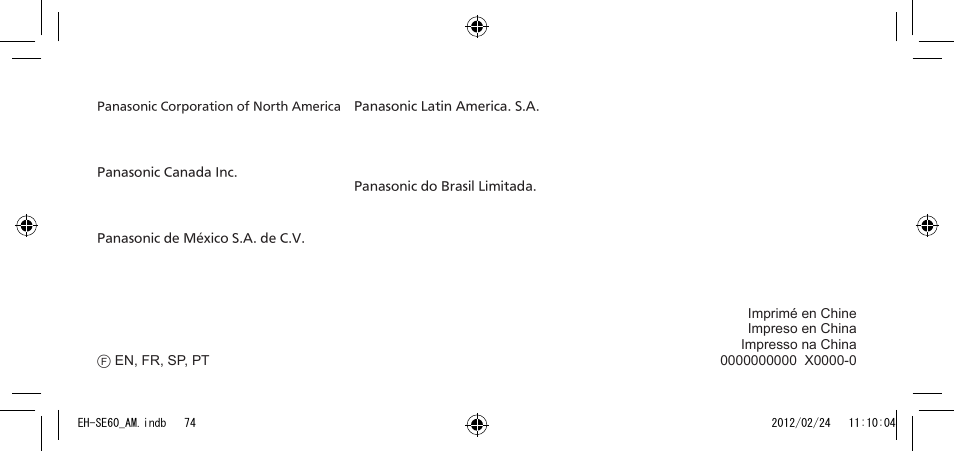 Panasonic EH-SE60VP User Manual | Page 74 / 74