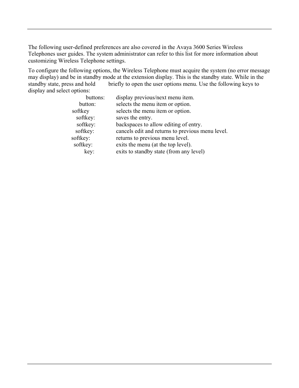 2 user-defined preferences, User-defined preferences 26 | Avaya 3600 User Manual | Page 26 / 64