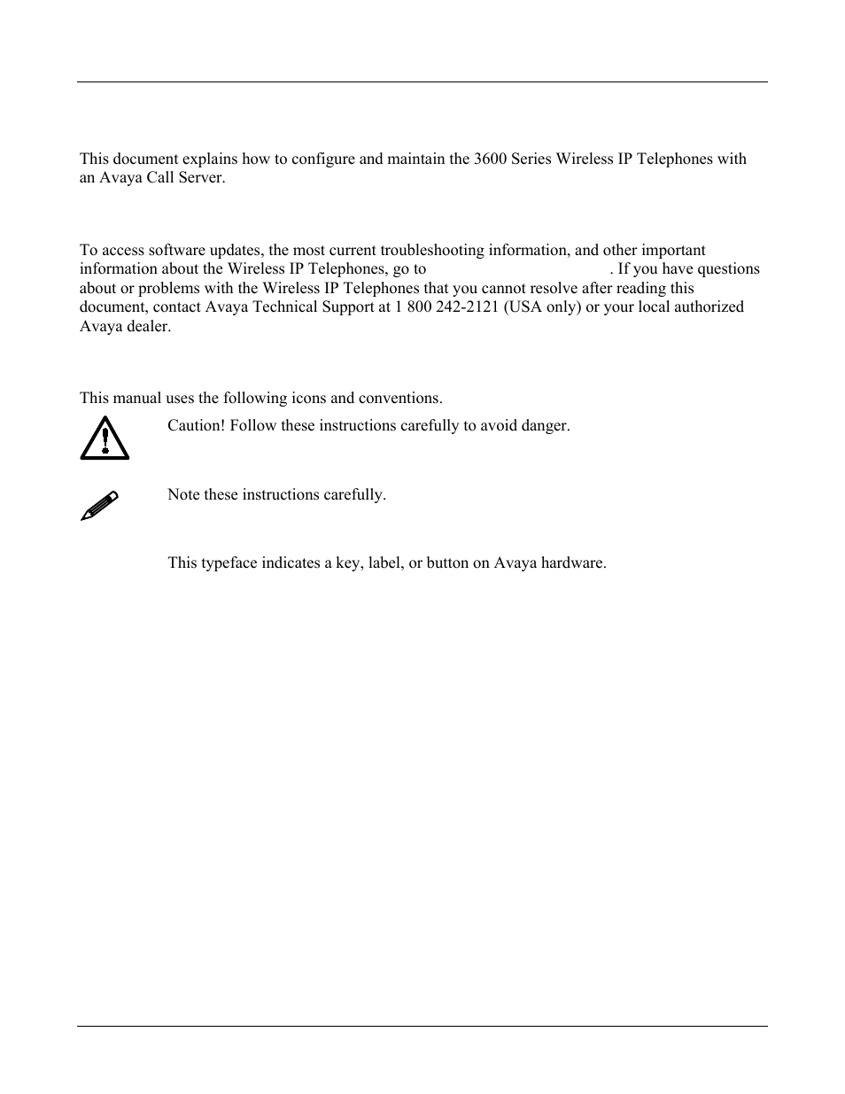 About this document, 1 contacting avaya, 2 icons and conventions | Contacting avaya, Icons and conventions | Avaya 3600 User Manual | Page 6 / 64