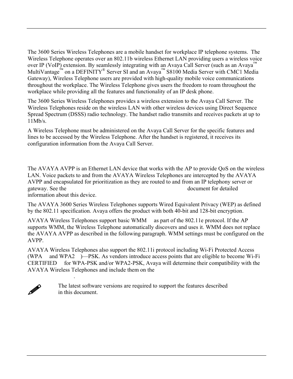 3600 series wireless ip telephone overview, 1 qos and security, Qos and security | Avaya 3600 User Manual | Page 7 / 64