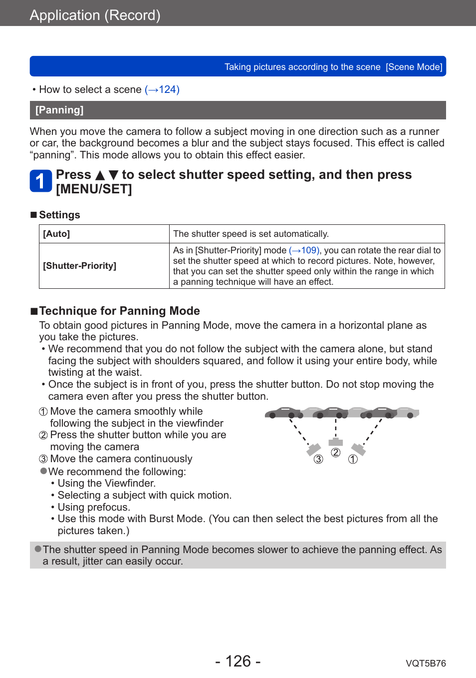 Panning, Application (record) | Panasonic DMC-FZ70K User Manual | Page 126 / 226