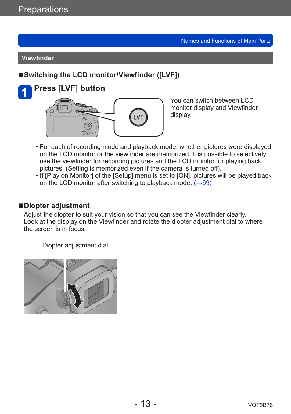 Viewfinder, Preparations | Panasonic DMC-FZ70K User Manual | Page 13 / 226