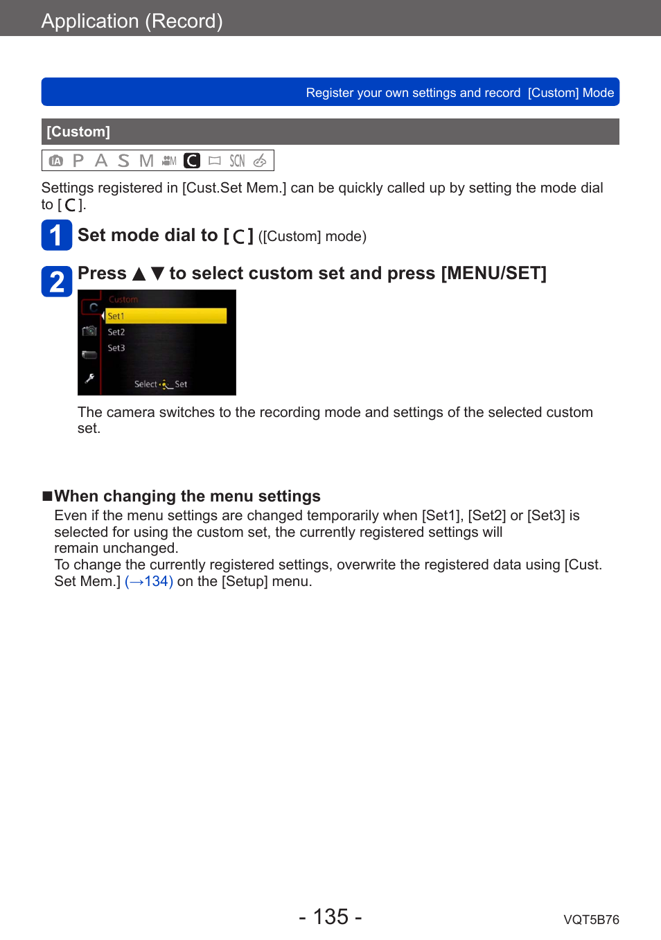 Custom, Application (record) | Panasonic DMC-FZ70K User Manual | Page 135 / 226