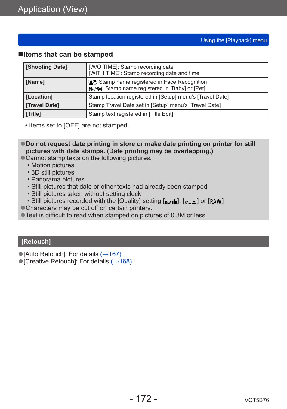Retouch, Application (view) | Panasonic DMC-FZ70K User Manual | Page 172 / 226