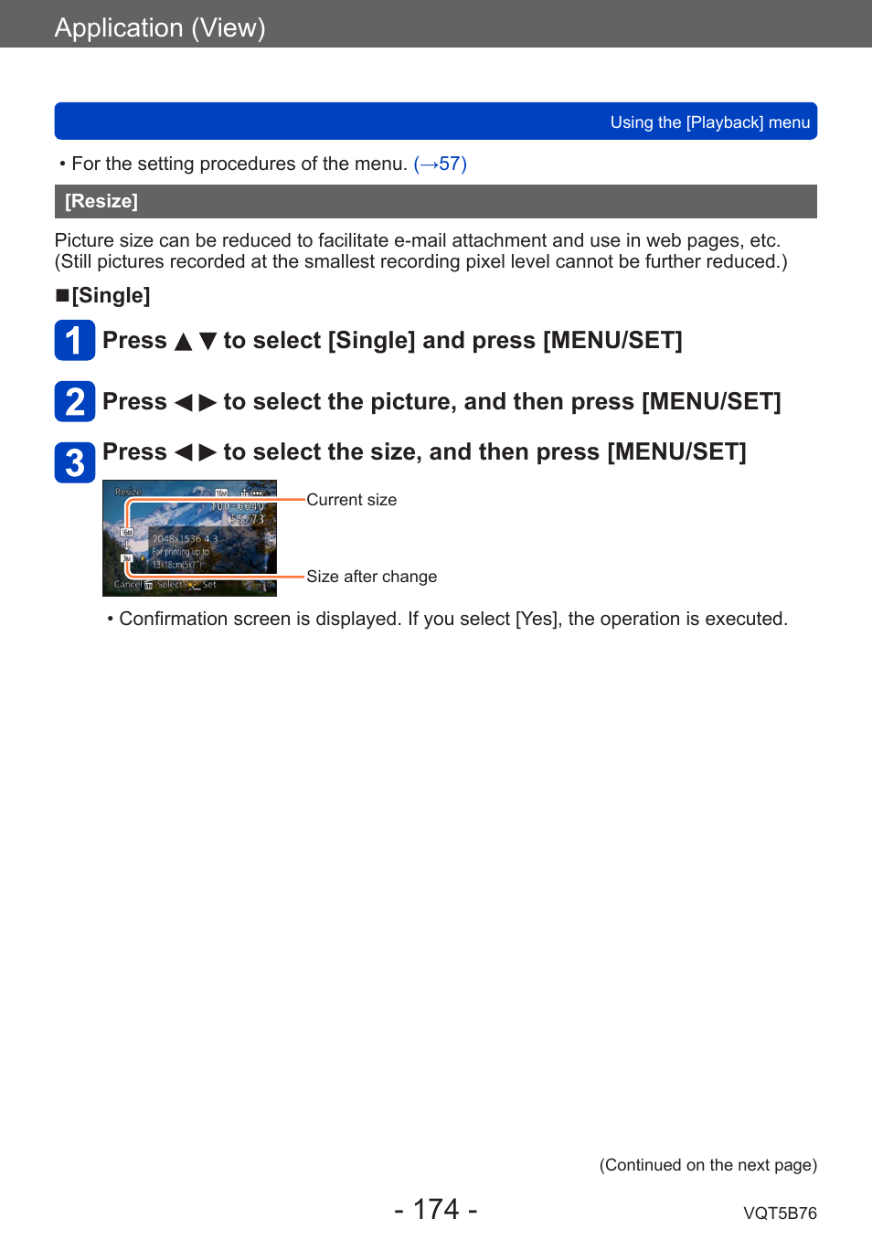 Resize, Application (view) | Panasonic DMC-FZ70K User Manual | Page 174 / 226