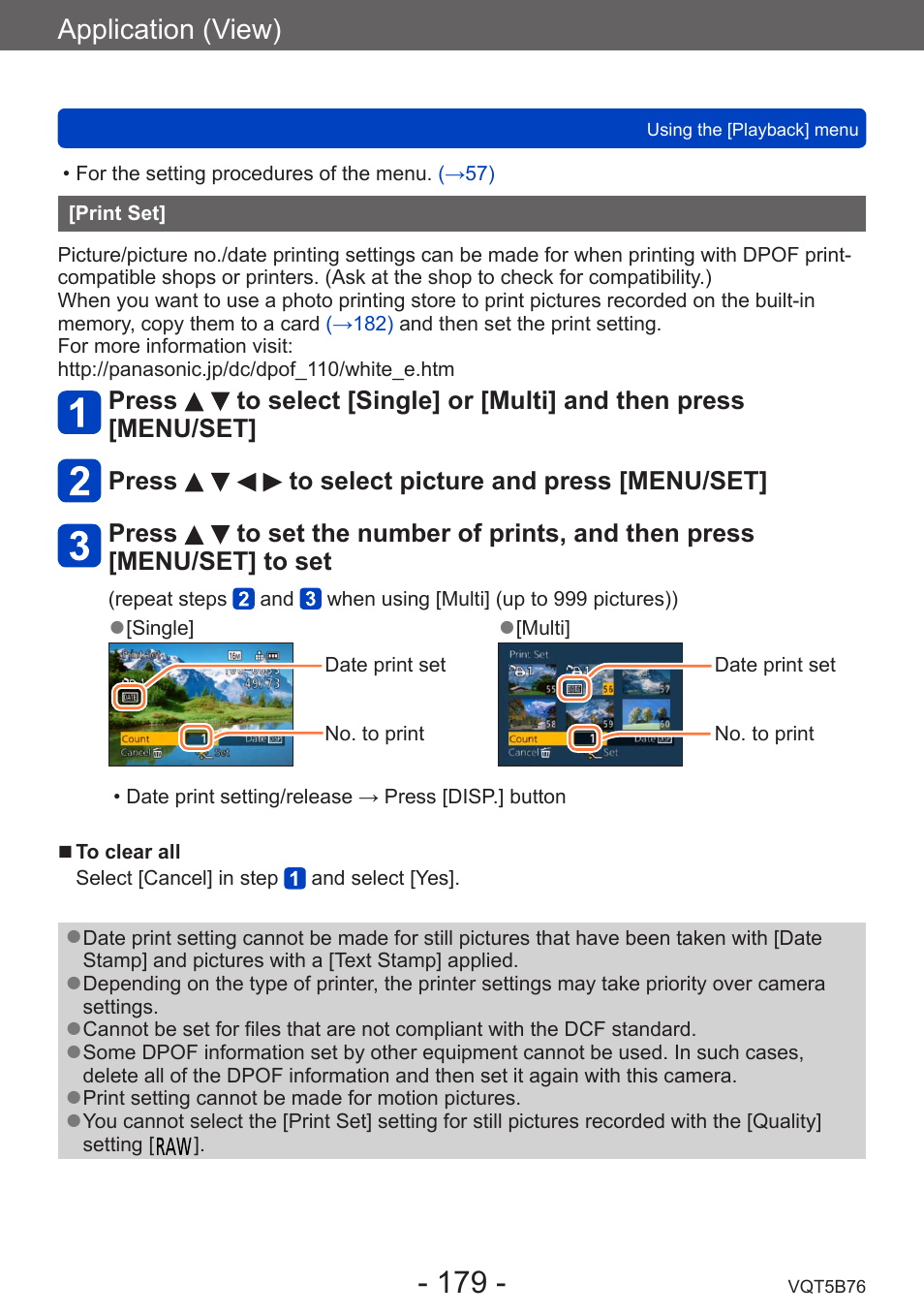 Print set, Application (view) | Panasonic DMC-FZ70K User Manual | Page 179 / 226