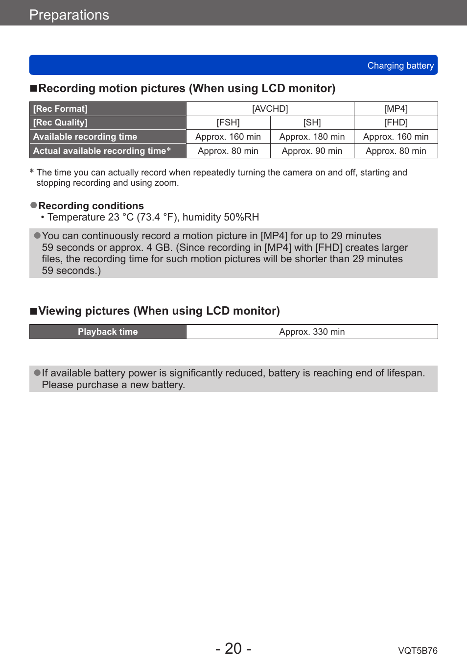 Preparations | Panasonic DMC-FZ70K User Manual | Page 20 / 226
