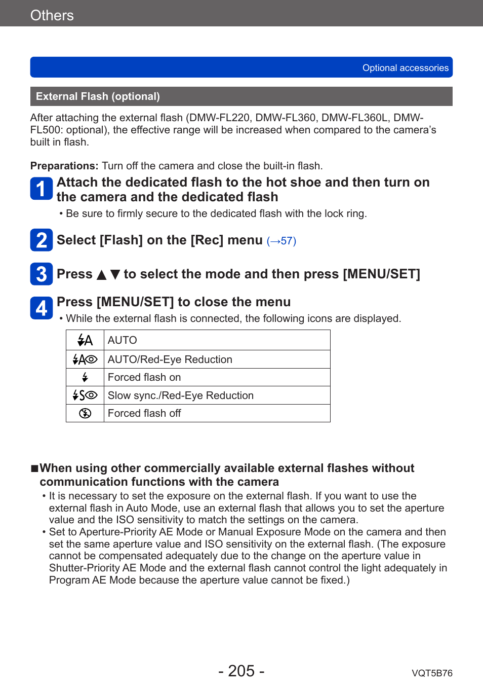 External flash (optional), Others | Panasonic DMC-FZ70K User Manual | Page 205 / 226