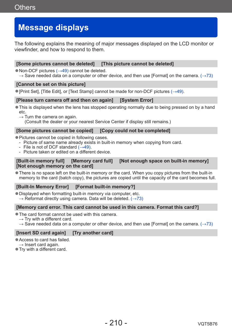 Message displays, Others | Panasonic DMC-FZ70K User Manual | Page 210 / 226