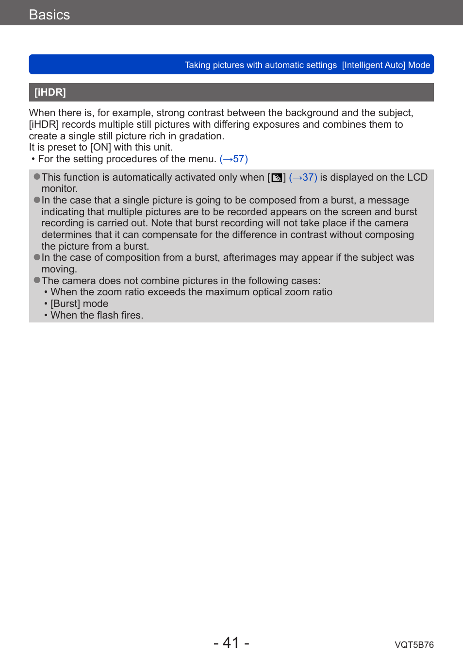 Ihdr, Basics | Panasonic DMC-FZ70K User Manual | Page 41 / 226