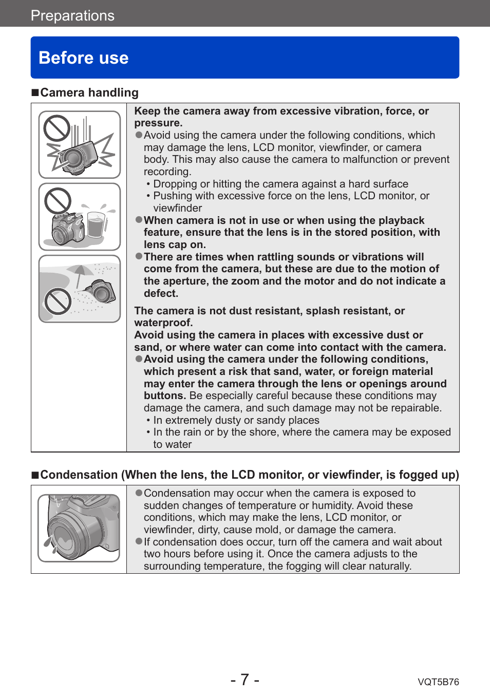 Preparations, Before use | Panasonic DMC-FZ70K User Manual | Page 7 / 226