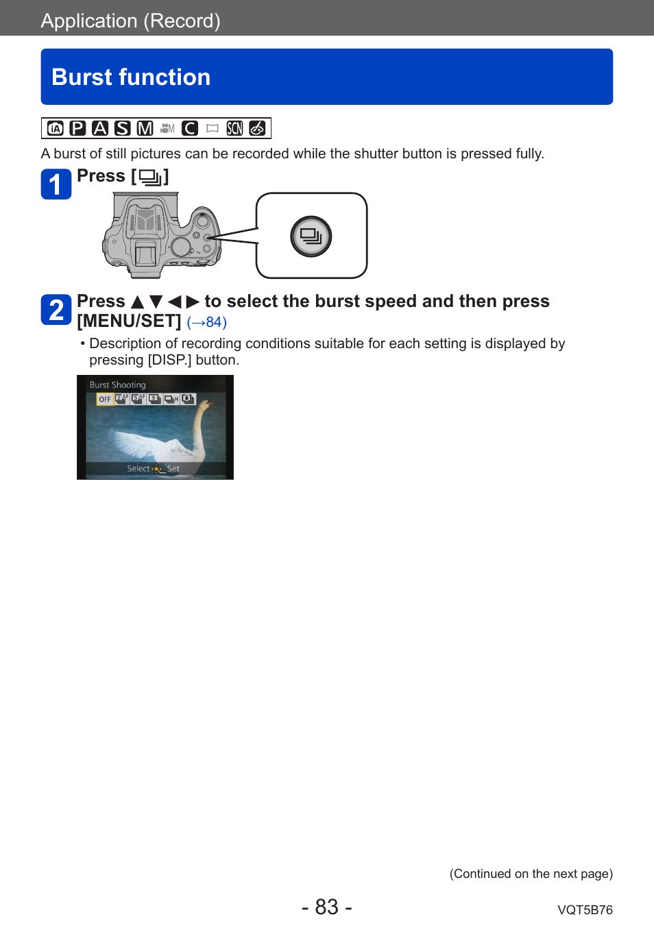 Burst function, Application (record) | Panasonic DMC-FZ70K User Manual | Page 83 / 226