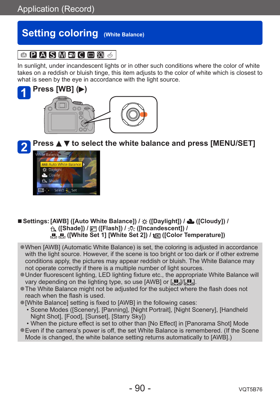 Setting coloring (white balance), Setting coloring, Application (record) | Panasonic DMC-FZ70K User Manual | Page 90 / 226