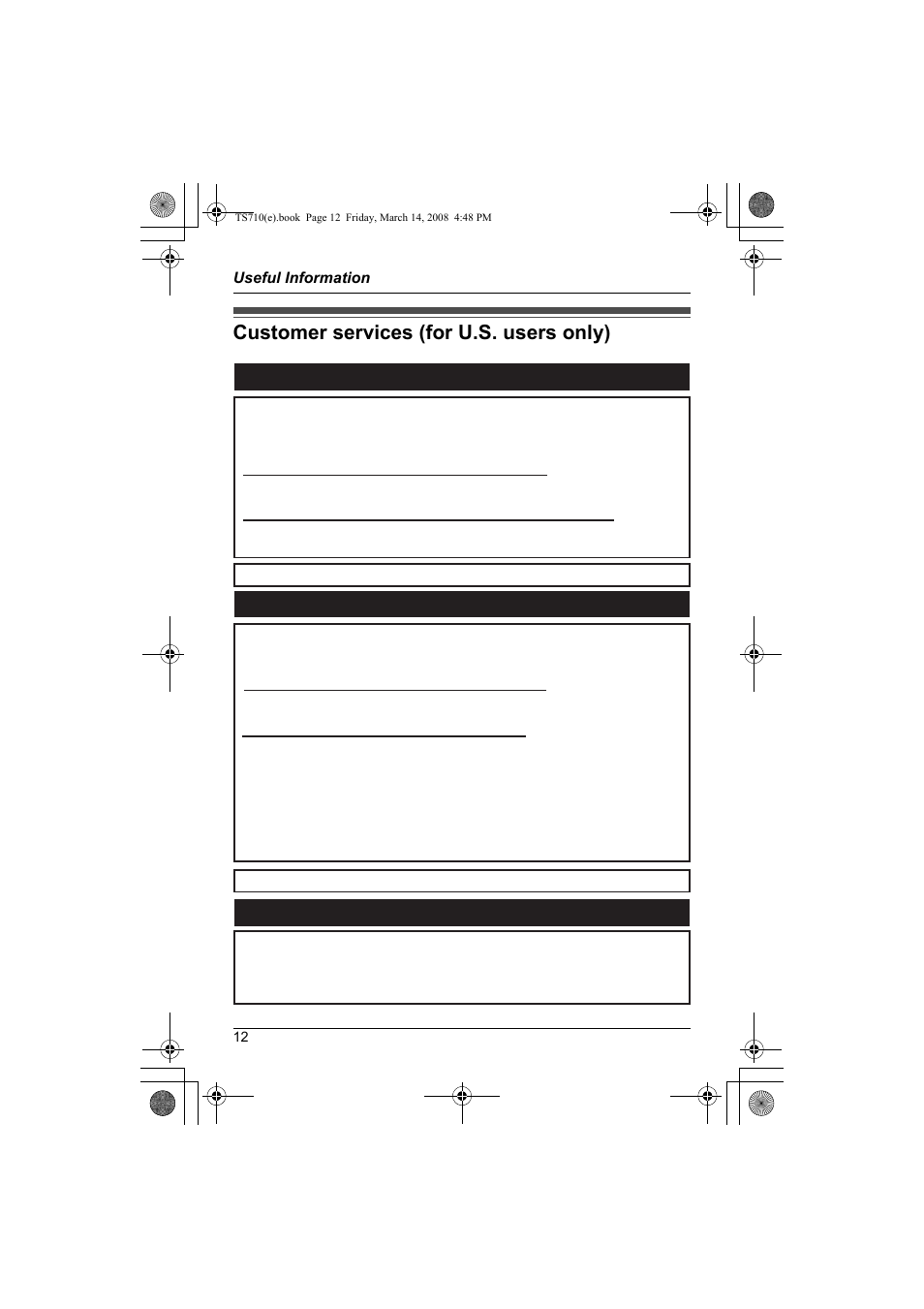 Customer services (for u.s. users only), Accessory purchases service in puerto rico | Panasonic KX-TS710S User Manual | Page 12 / 16