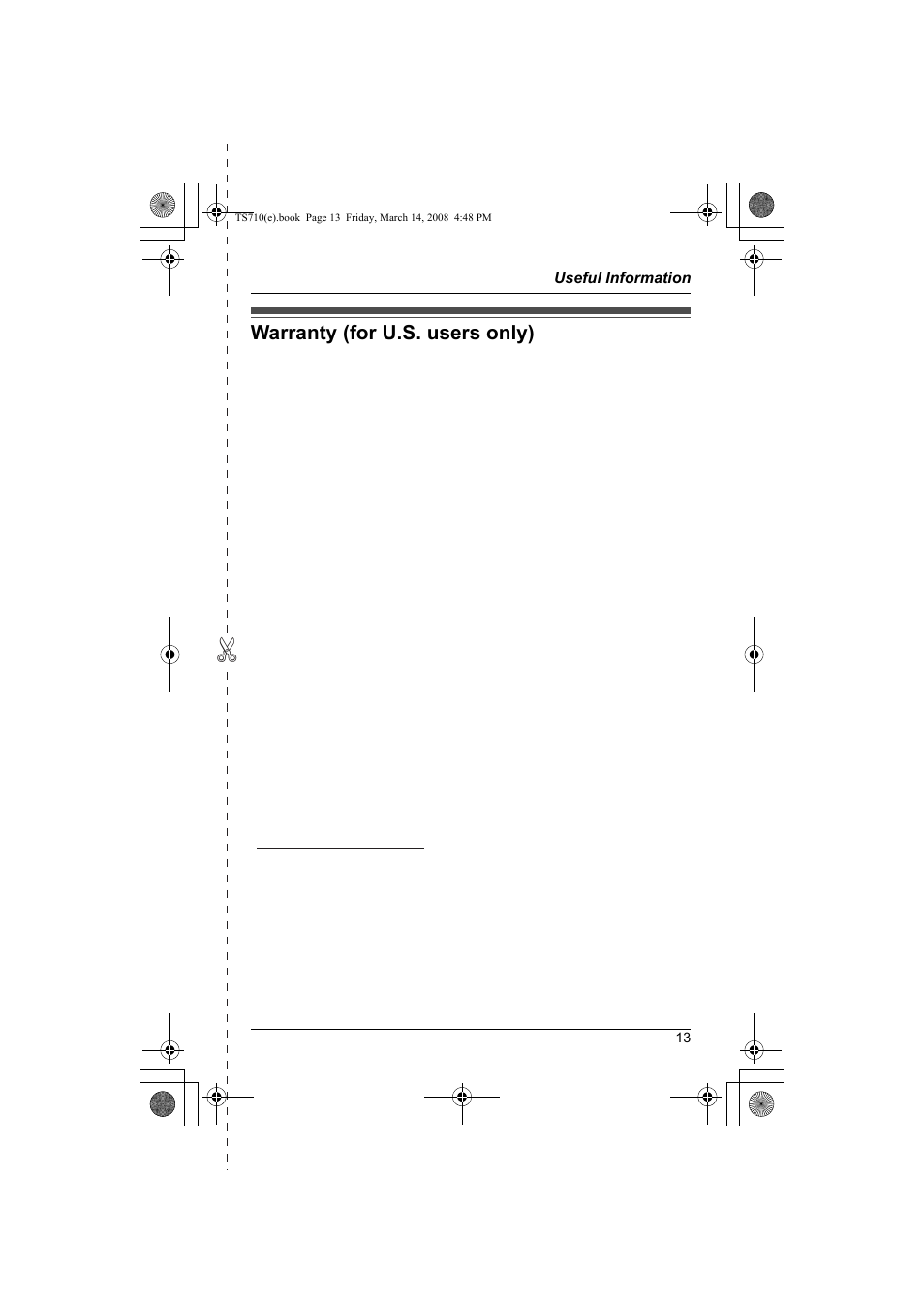 Warranty (for u.s. users only), Panasonic accessory products limited warranty | Panasonic KX-TS710S User Manual | Page 13 / 16