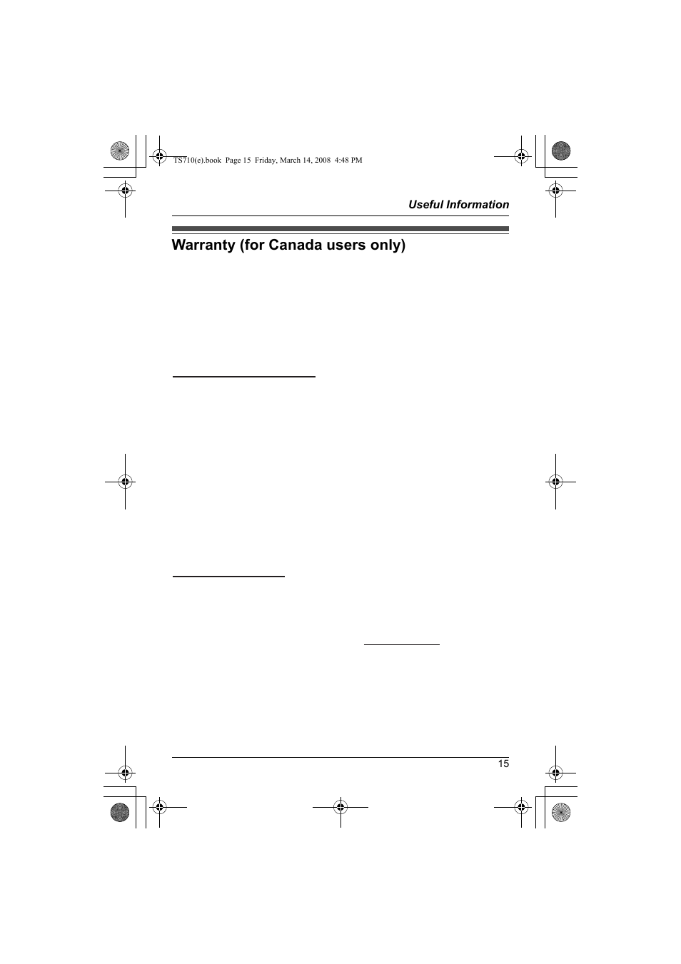 Warranty (for canada users only), Exchange program | Panasonic KX-TS710S User Manual | Page 15 / 16