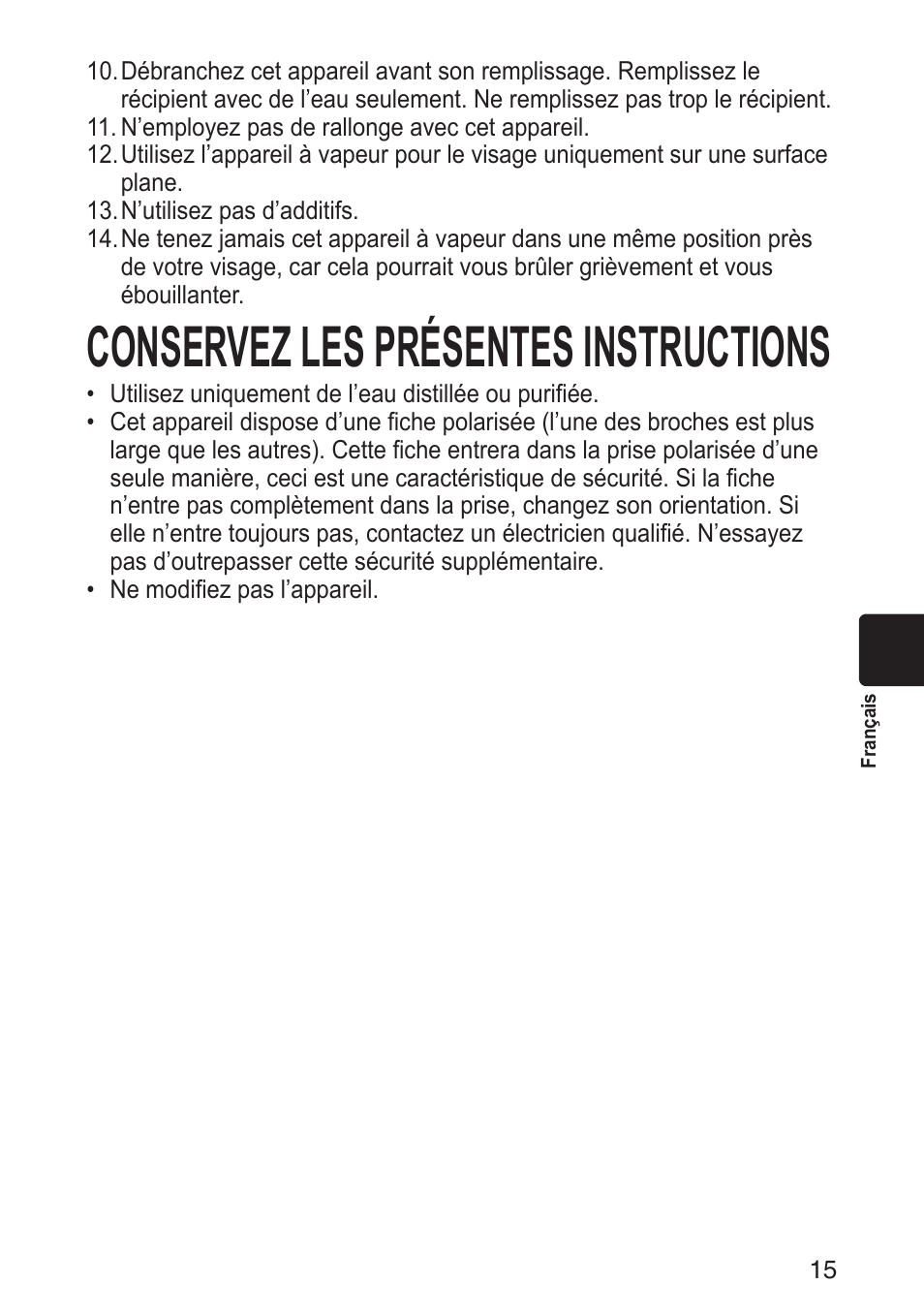 Conservez les présentes instructions | Panasonic EH-SA31VP User Manual | Page 15 / 40