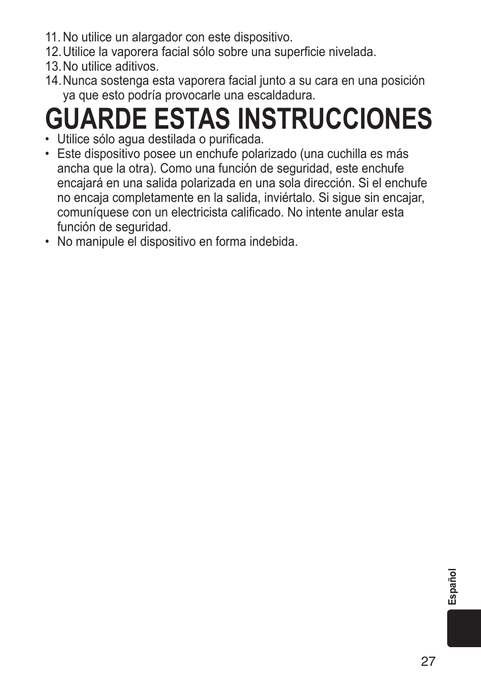 Guarde estas instrucciones | Panasonic EH-SA31VP User Manual | Page 27 / 40