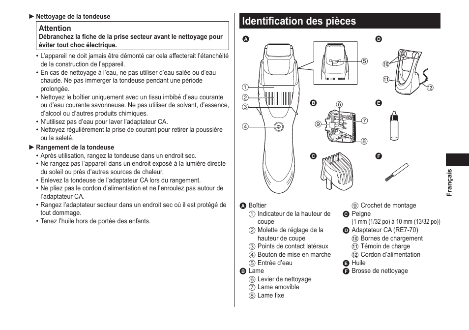 Identificationdespièces | Panasonic ER-GB40-S User Manual | Page 13 / 32