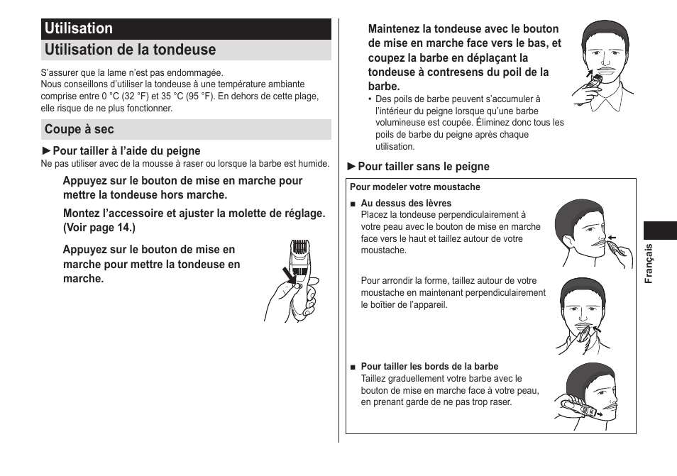 Utilisation utilisationdelatondeuse | Panasonic ER-GB40-S User Manual | Page 15 / 32