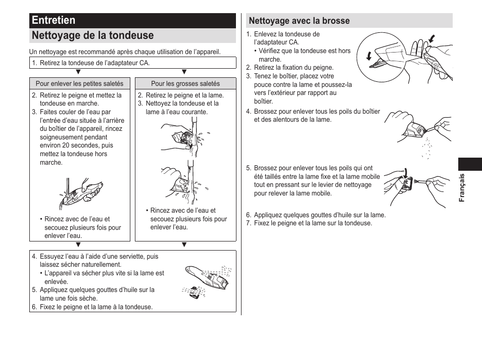 Entretien nettoyagedelatondeuse, Nettoyageaveclabrosse | Panasonic ER-GB40-S User Manual | Page 17 / 32