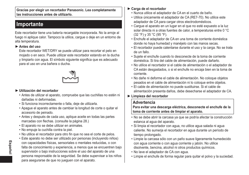 Importante | Panasonic ER-GB40-S User Manual | Page 22 / 32