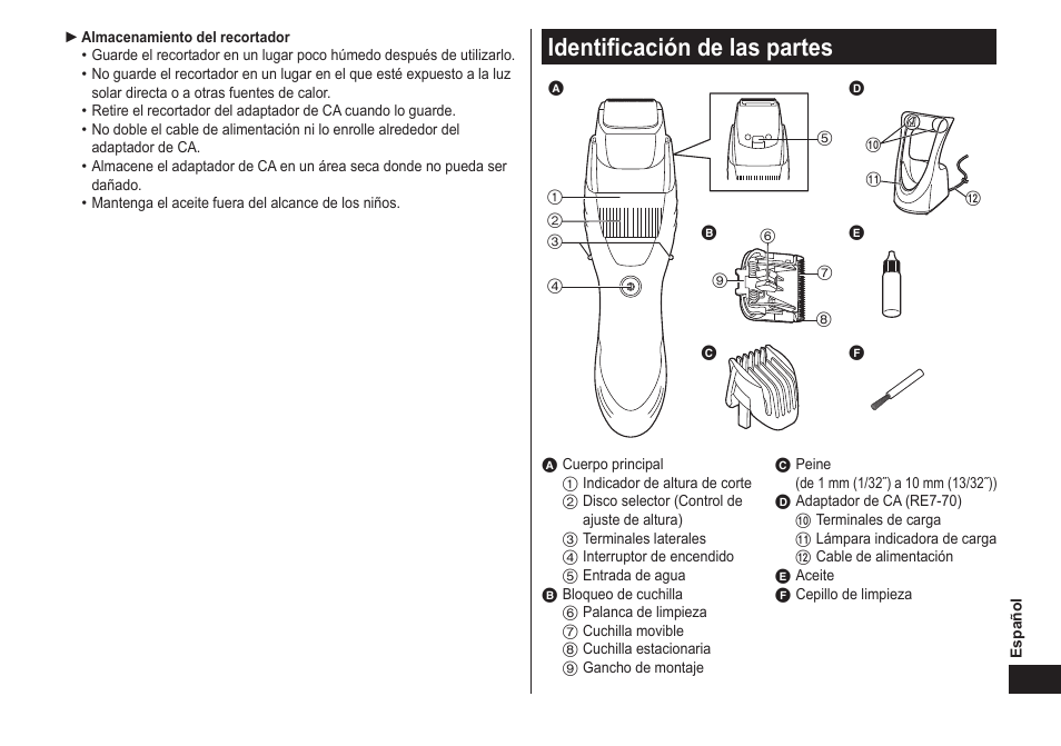 Identificacióndelaspartes | Panasonic ER-GB40-S User Manual | Page 23 / 32