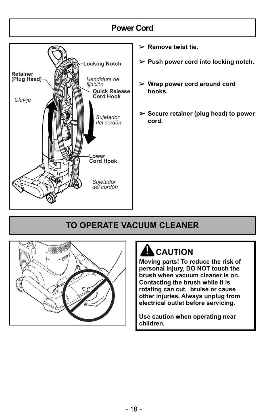 To operate vacuum cleaner, Power cord | Panasonic MC-UG323 User Manual | Page 18 / 60